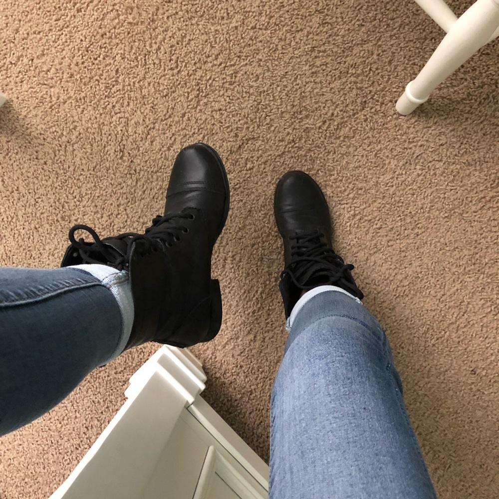 STEVE MADDEN Distressed Black Combat Boots